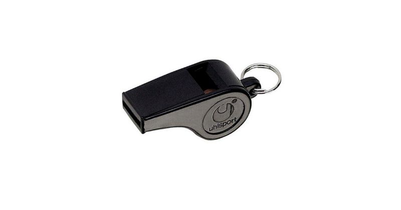small black uhlsport football whistle