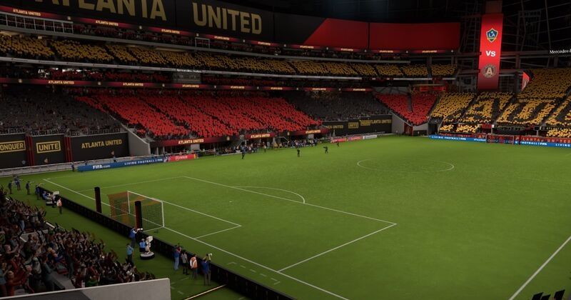 a fifa 21 match being played in the mercedes-benz stadium