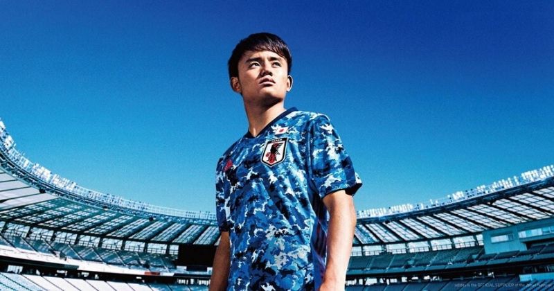 japan 2020 home shirt featuring a blue camo pattern