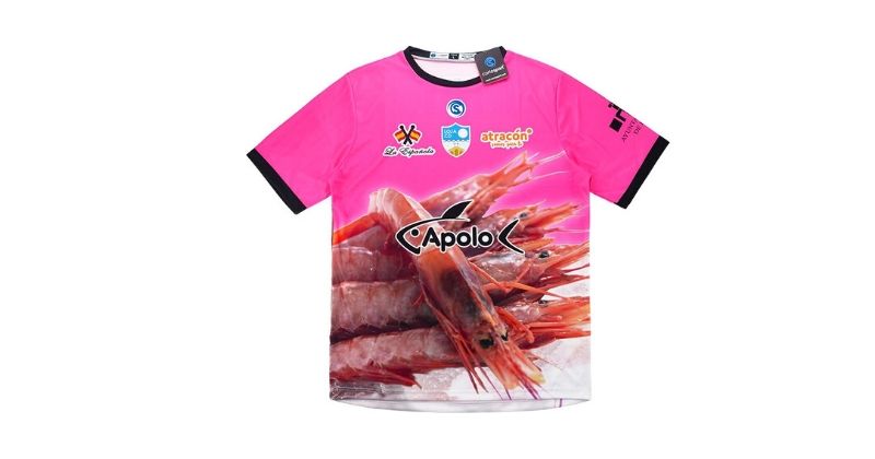 pink loja cd goalkeeper shirt with prawns on the front