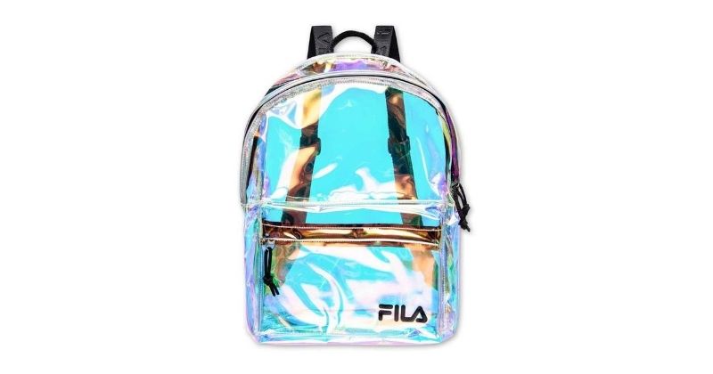 fila malmo backpack iridescent transparent on white background