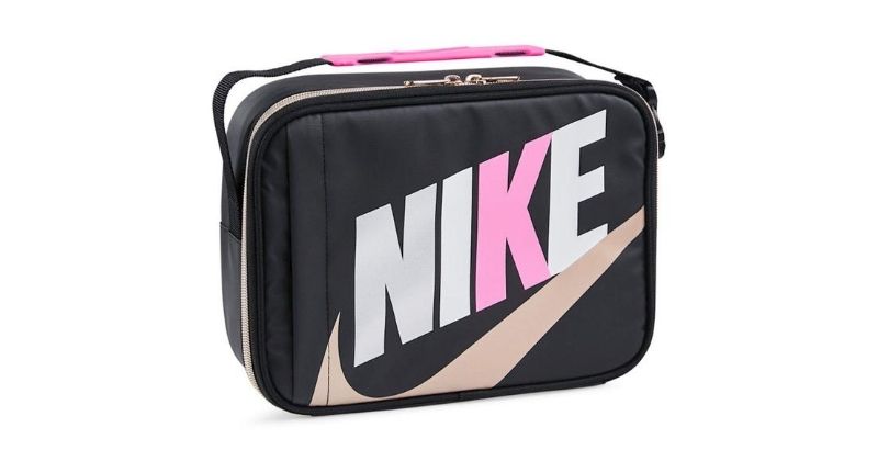 Nike lunch bag in black and pink on white background