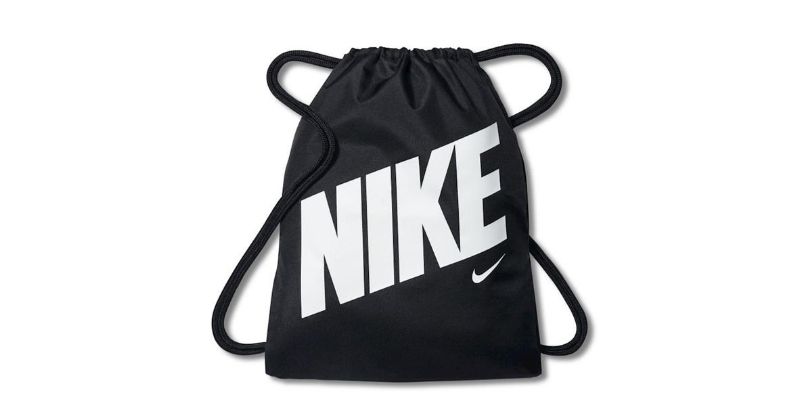 nike graphic gym sack in black on white background