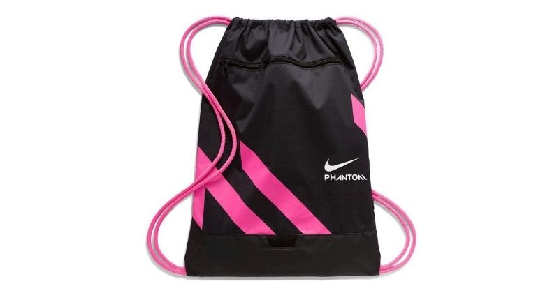 Nike phantom gym sack in black and pink on white background