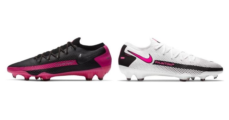 nike phantom gt pro football boots in white and black on white background