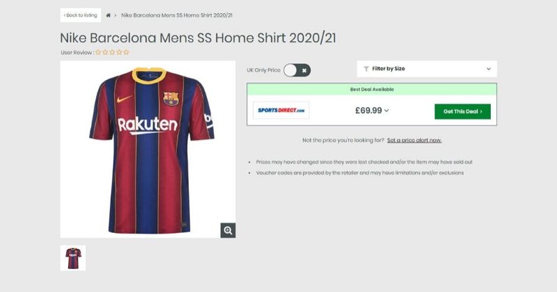 product listing for the barcelona 2020/21 replica home kit