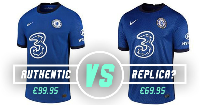 image showing the price difference between chelsea's replica and authentic kit