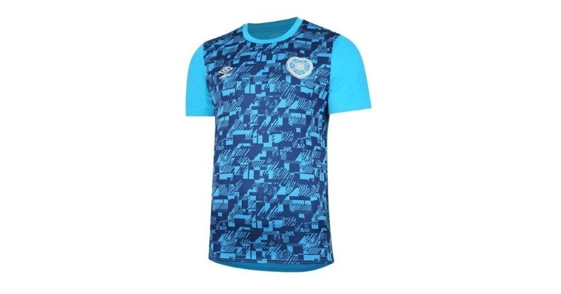 hearts blue 2020/21 pre-match shirt on white background