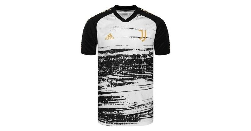 juventus black and white 2020/21 pre-match shirt on white background