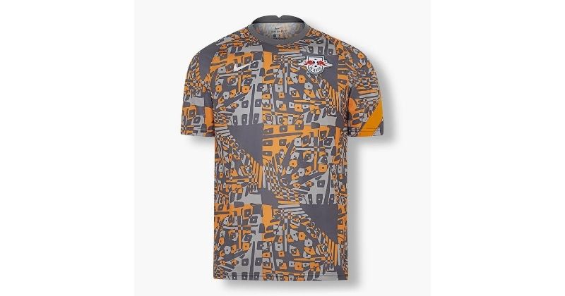 rb leipzig grey and yellow 2020/21 pre-match shirt on white background