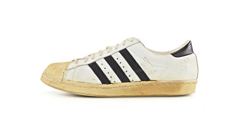 adidas Superstar 1969 original in white with three stripes in black on white background