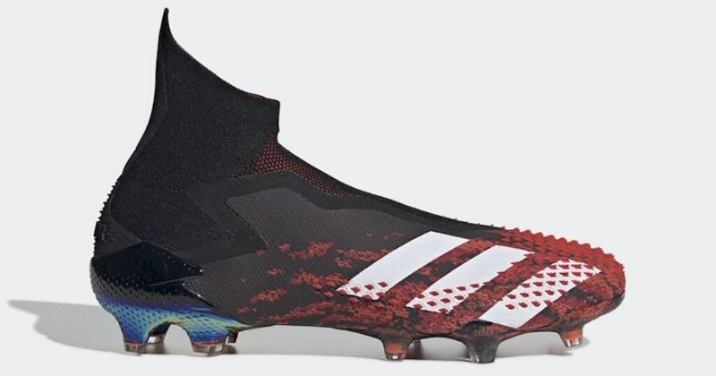 adidas Predator Mutator 20+ boot in black and red on light grey background