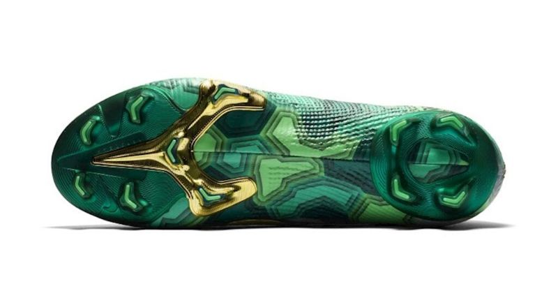 Nike Mercurial boots with chevron moulded studs in green and gold
