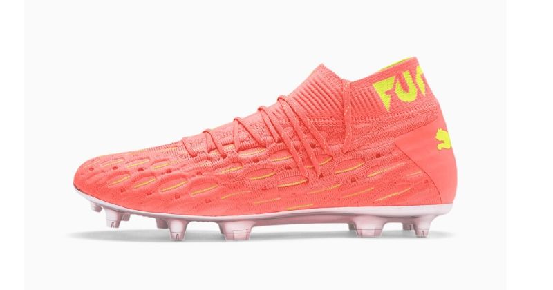 Puma Future in pink and yellow on white background