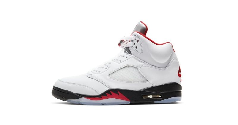 Nike Air Jordan V 5 in white black and red on white background
