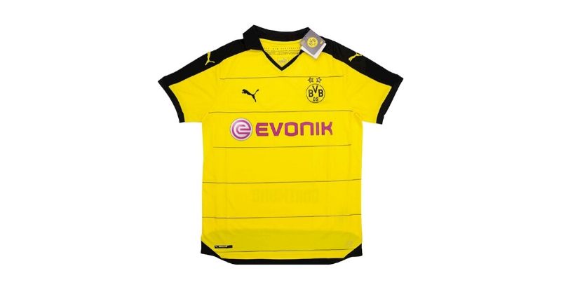 yellow and black borussia dortmund home shirt with evonik sponsor