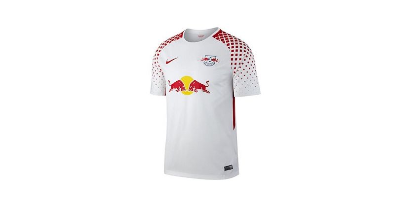 white and red red bull leipzig home shirt from 2017-18