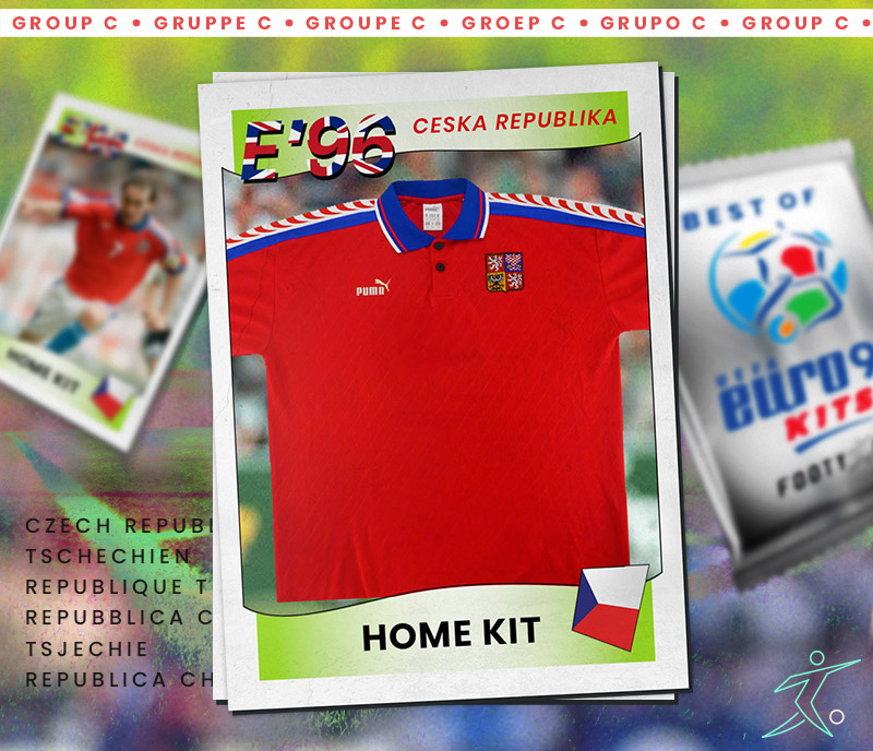 red czech republic euro 96 home kit styled as a retro panini stickerbook