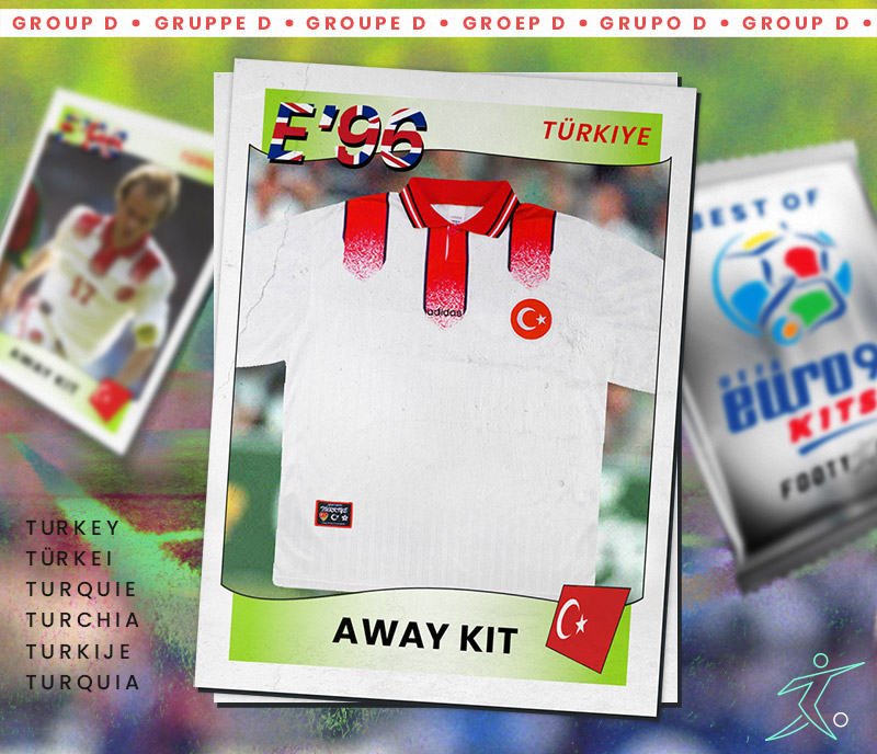 white euro 96 away kit with bold red stripes