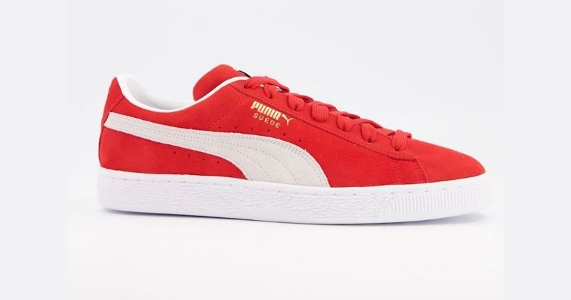 puma suede trainers in red and white