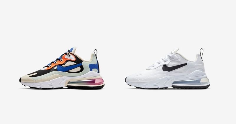 nike air max react 270 in white and white blue and orange