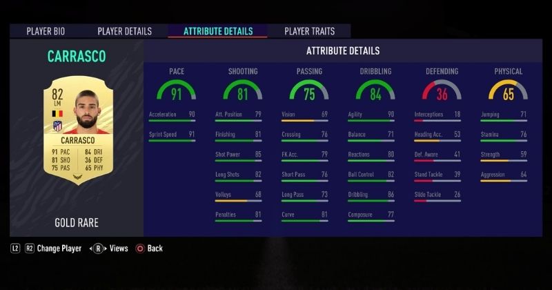 yannick carrasco player stats from fifa 21 ultimate team