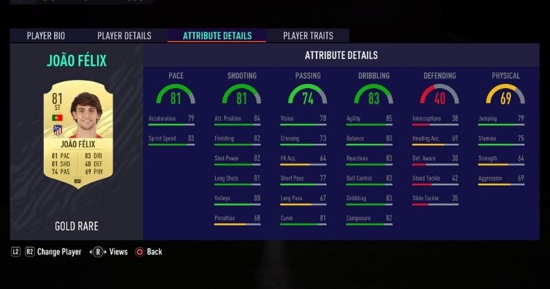 joao felix player stats from fifa 21 ultimate team