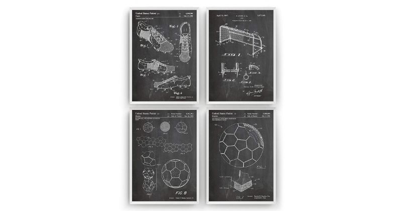 black and white patent drawings of football