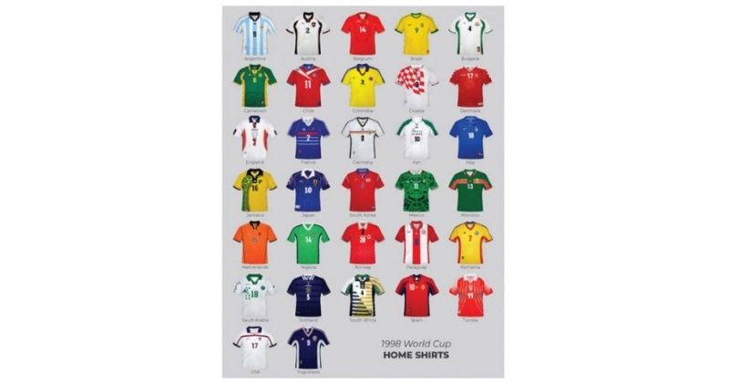 all france 98 world cup shirts on a poster