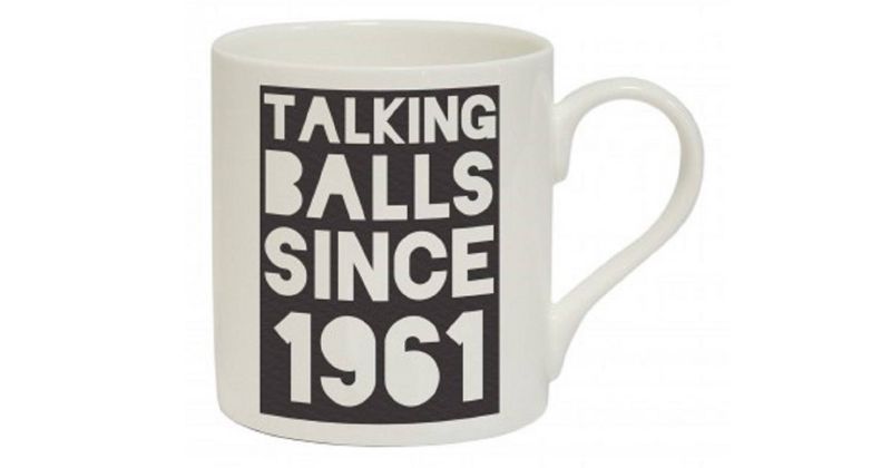 mug in black and white with talking balls motif