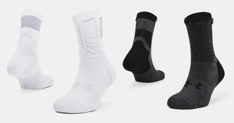 under armour dry run crew socks in white and black