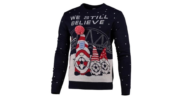 england christmas jumper in blue and white