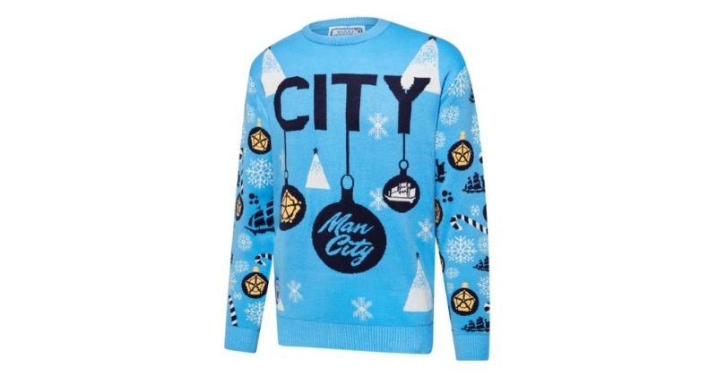 manchester city christmas jumper in light blue and white