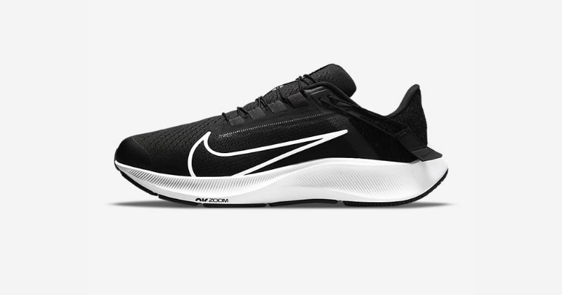 mens nike air zoom pegasus 38 flyease trainers in black and white
