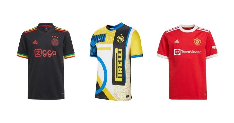 ajax inter milan and manchester united kids football kits in black yellow and red