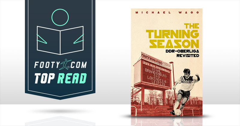 the turning season ddr oberliga book front cover with footy top reads graphic