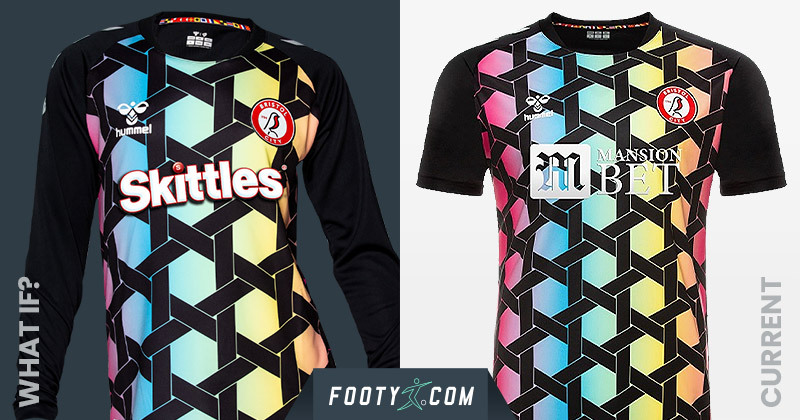 bristol city 2020-21 goalkeeper kit with skittles sponsor