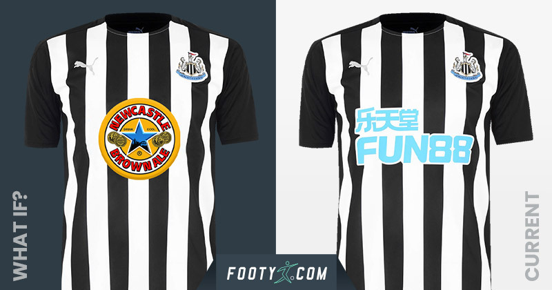 newcastle 2020-21 home kit with brown ale sponsor