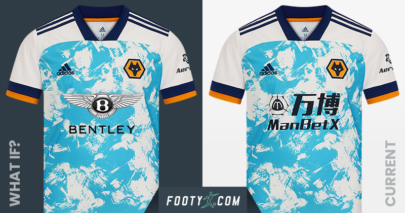 wolves 2020-21 away kit with bentley sponsor