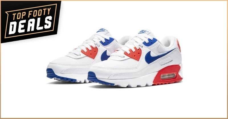 nike air max 90 trainers in white blue red