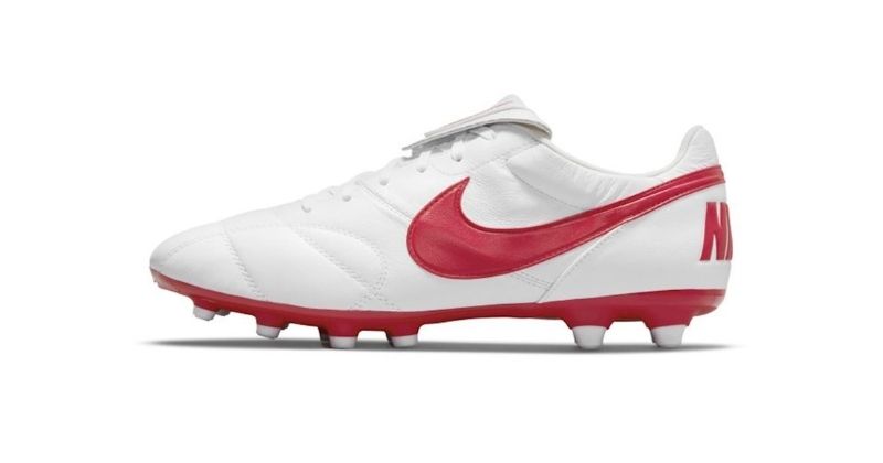 nike premier football boot in white and red