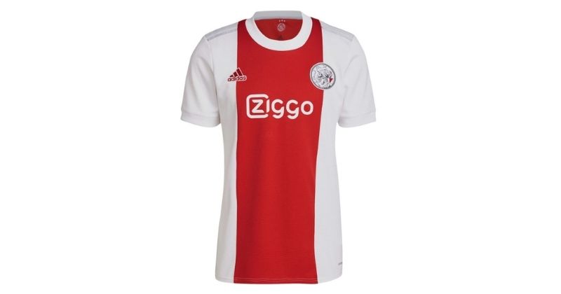 ajax 2021-22 home shirt in red and white