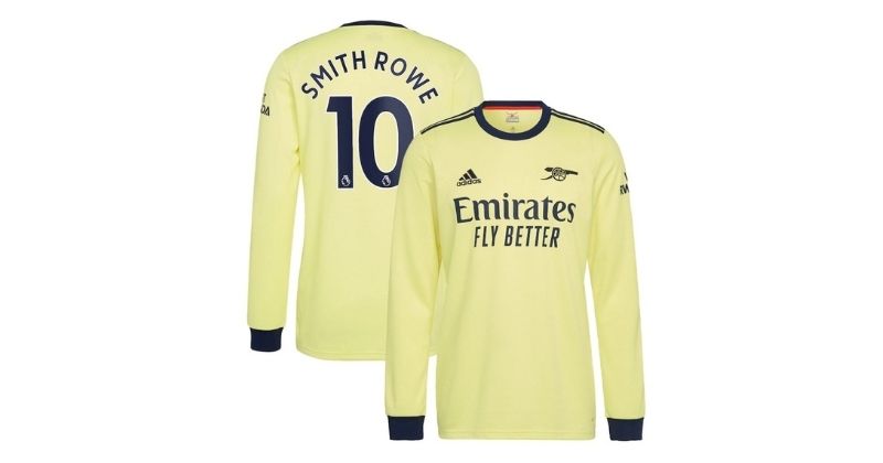 arsenal long sleeve away shirt with smith rowe in yellow