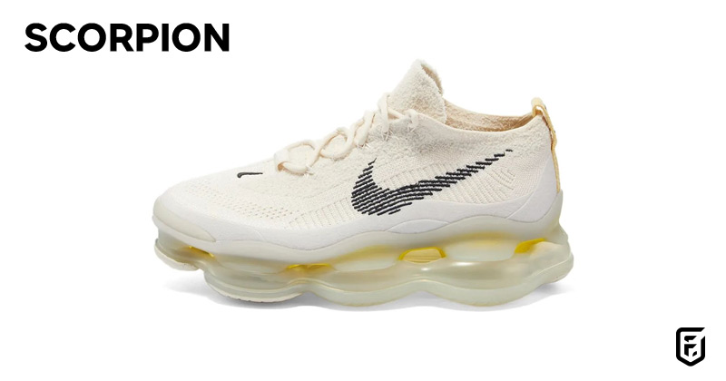 nike air max scorpion trainers in white and yellow