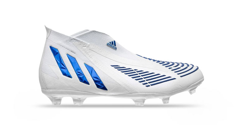 kids adidas predator edge laceless football boots in white and blue