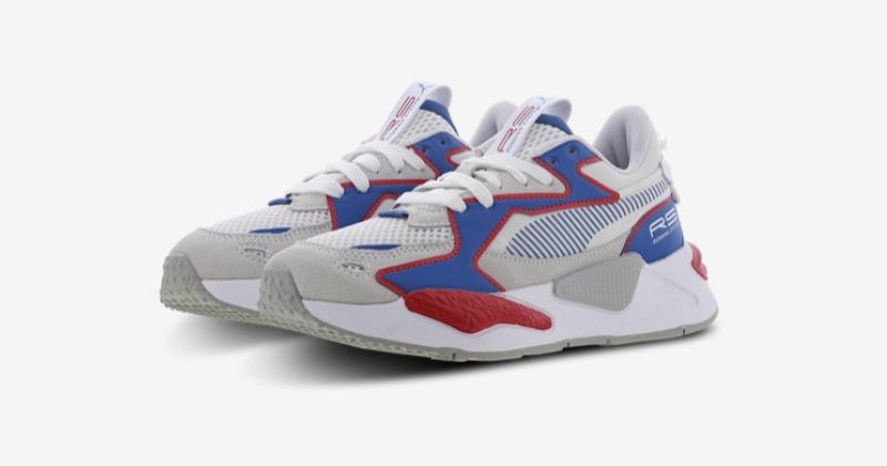 kids puma rs-x trainers in grey purple and red