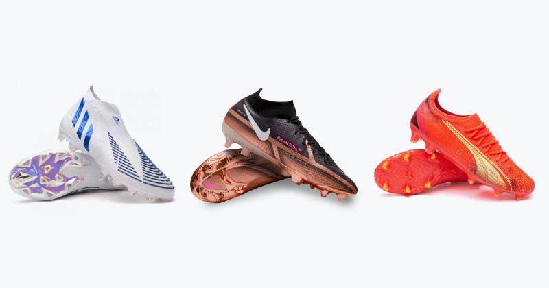 high mid and low cut football boots in a line
