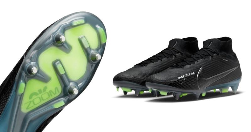 soft ground football boots in black showing metal studs