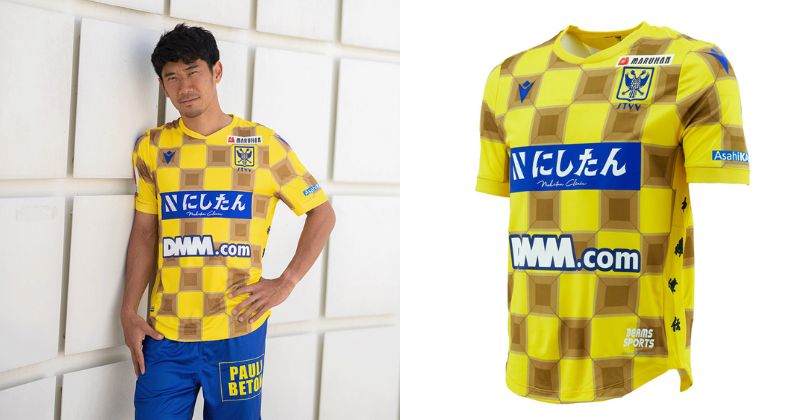sint-truiden home shirt 2022-23 in yellow and brown