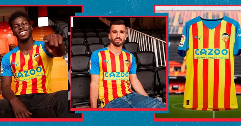 valencia third shirt 2022-23 in yellow red and blue
